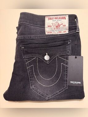 True Religion Men’s Dark Gray Straight Jeans with Signature Stitch(brand new)